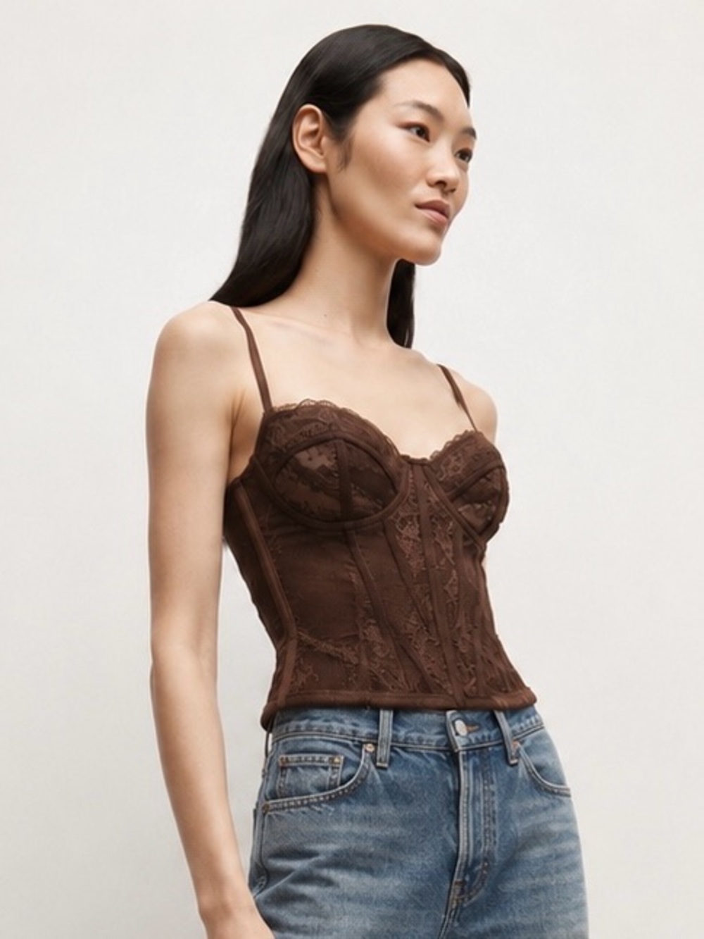 Brown Lace Bustier Corset Top Coquette Dark Academia Fairy Goth Grunge L